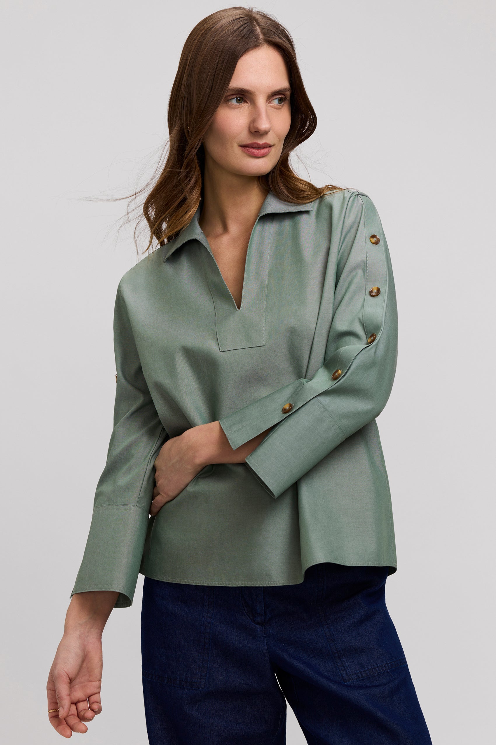 Lainey No Iron Pinpoint 3/4 Button Sleeve Shirt