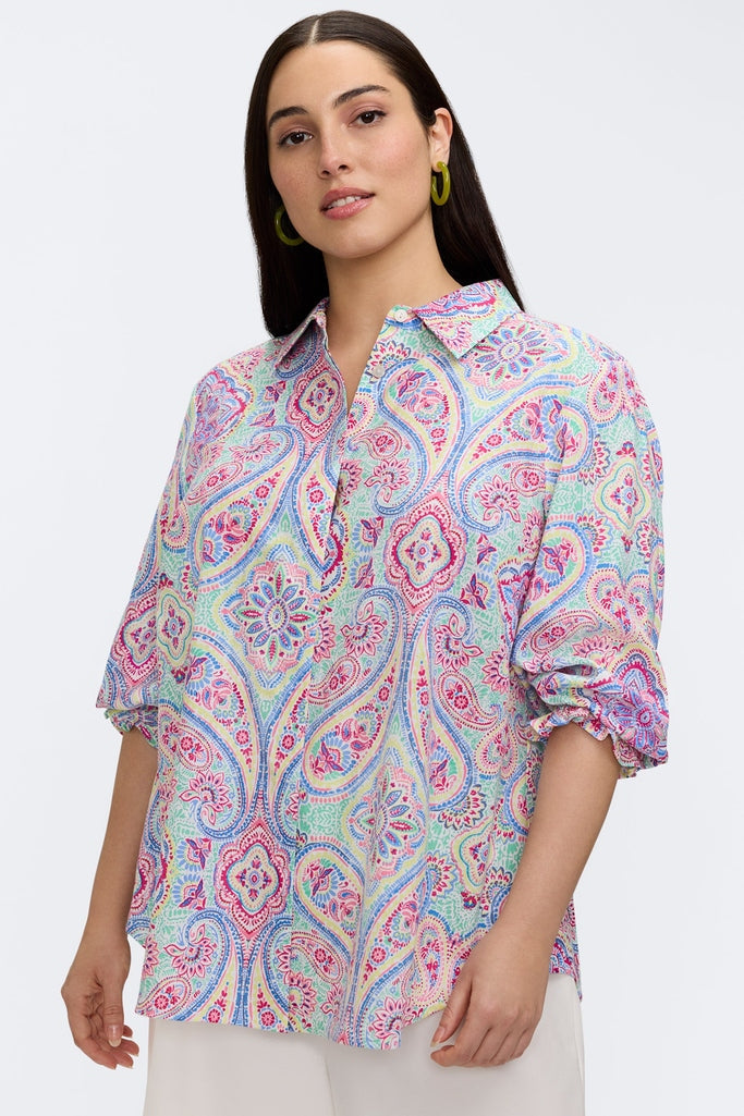 Olivia Plus Paisley Linen 3/4 Sleeve Shirt