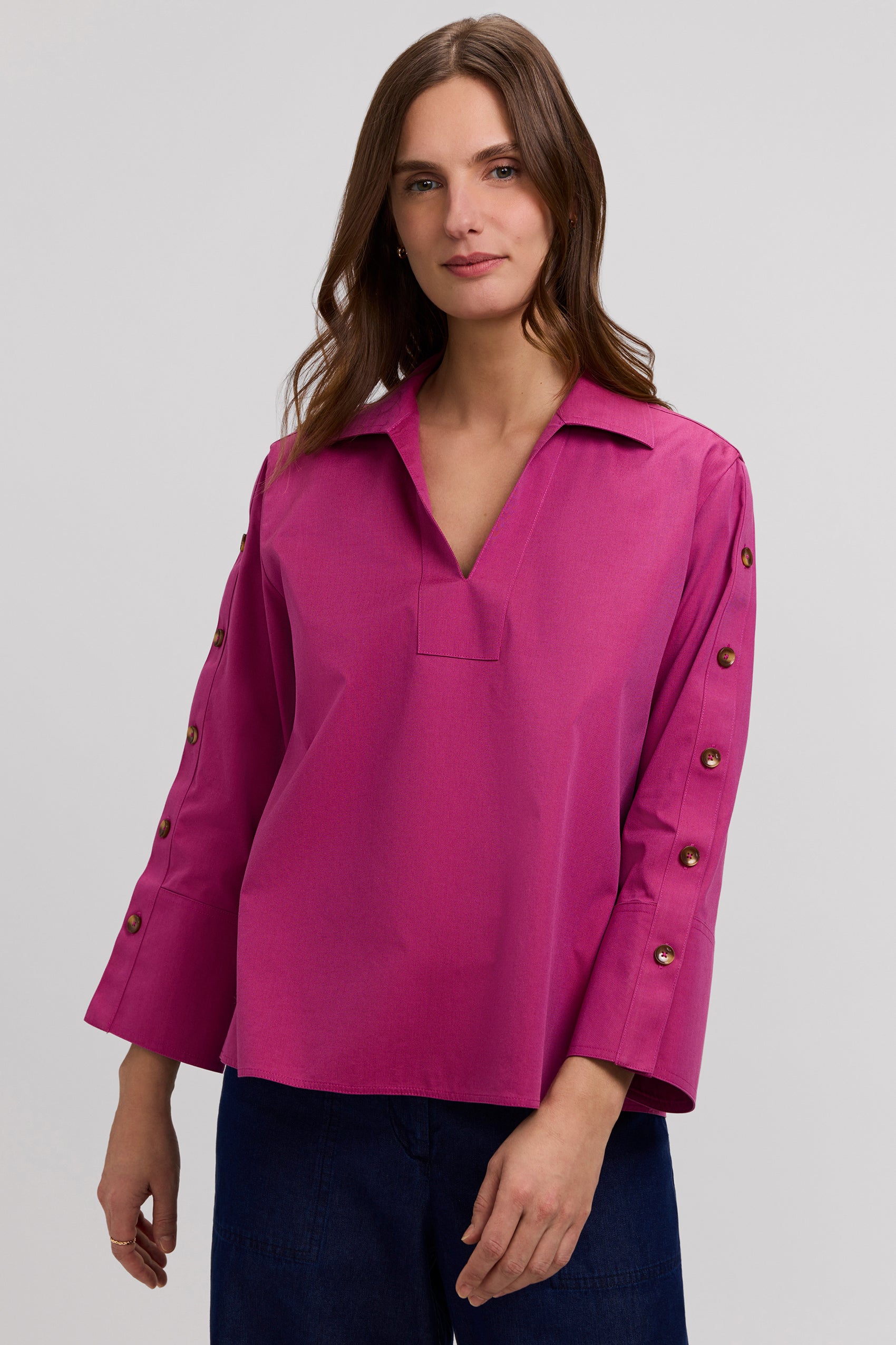 Lainey No Iron Pinpoint 3/4 Button Sleeve Shirt