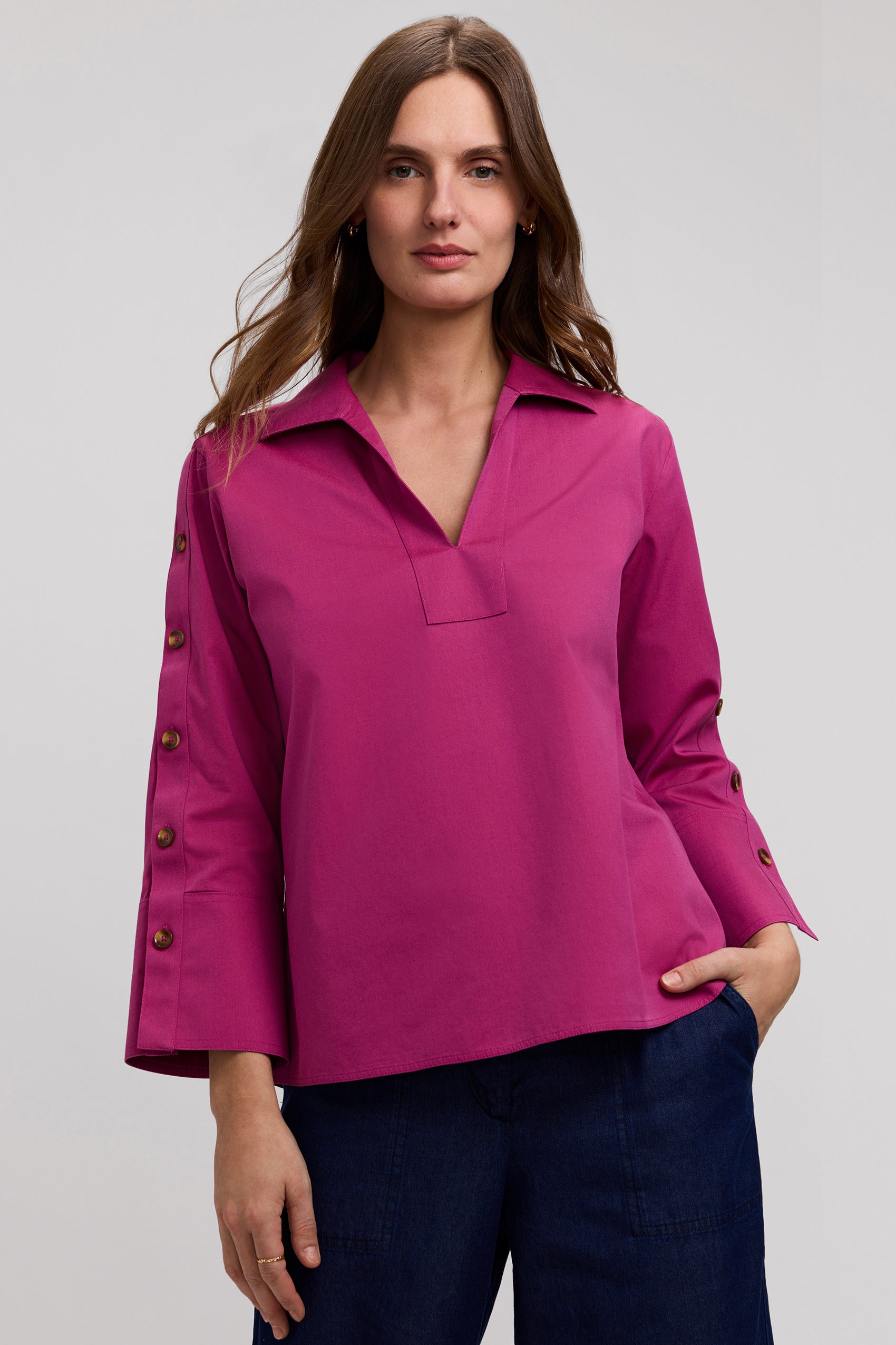 Lainey No Iron Pinpoint 3/4 Button Sleeve Shirt