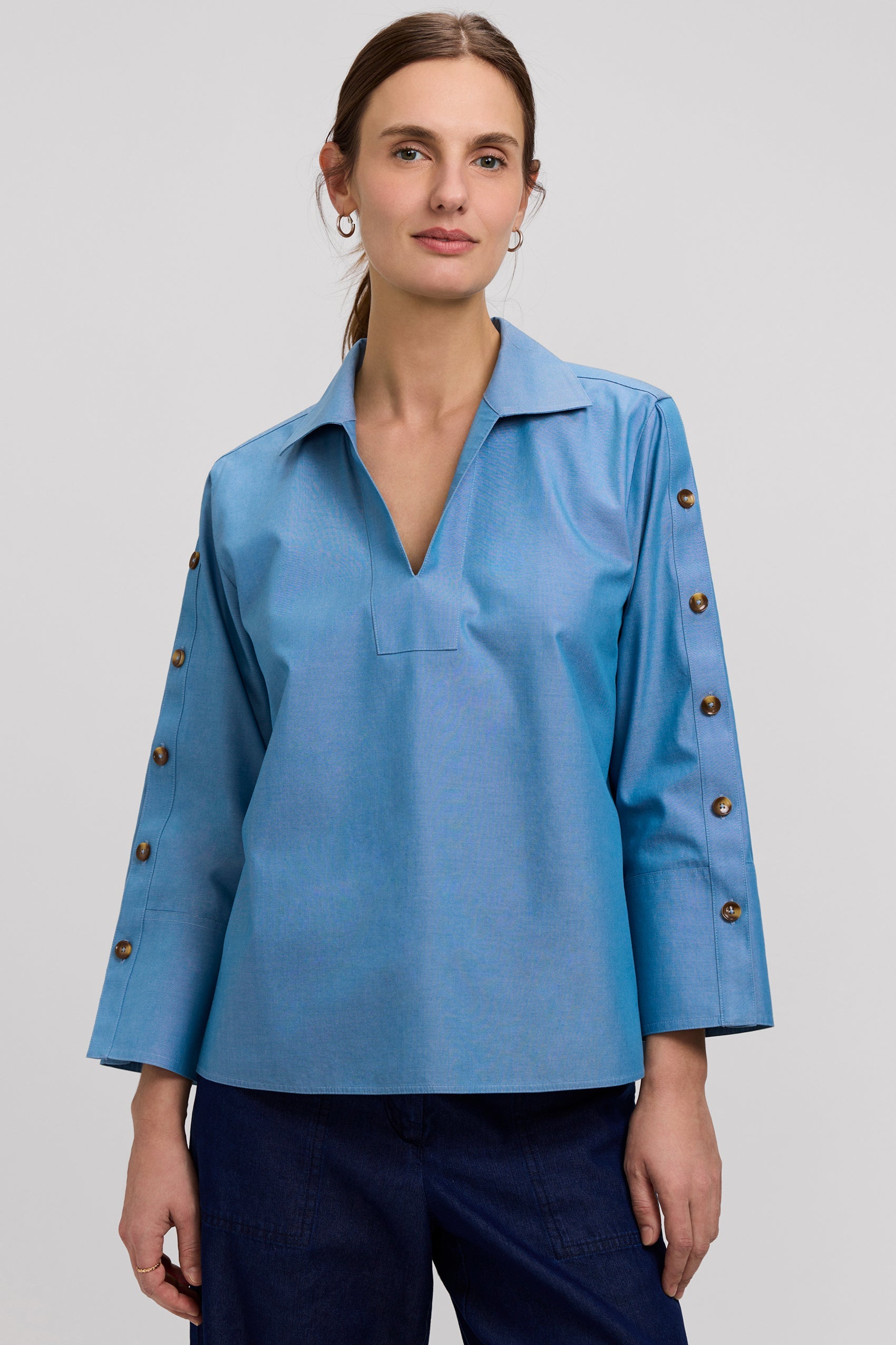 Lainey No Iron Pinpoint 3/4 Button Sleeve Shirt