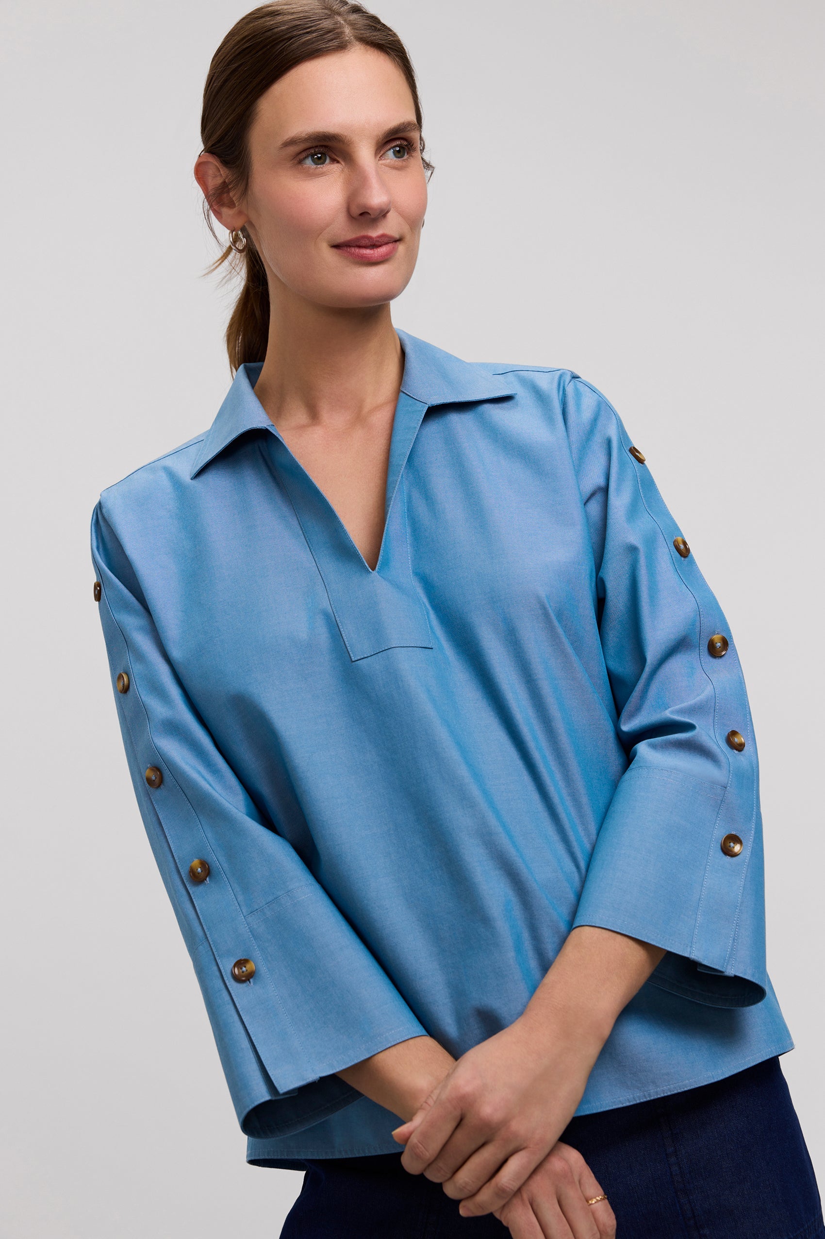 Lainey No Iron Pinpoint 3/4 Button Sleeve Shirt