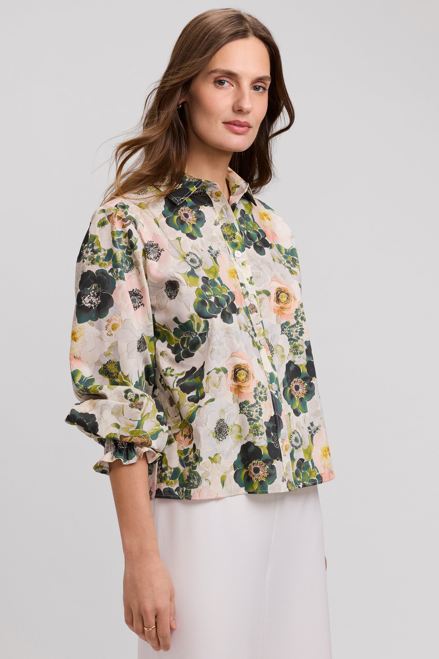 Vivienne Painted Bouquet Long Sleeve Short Shirt