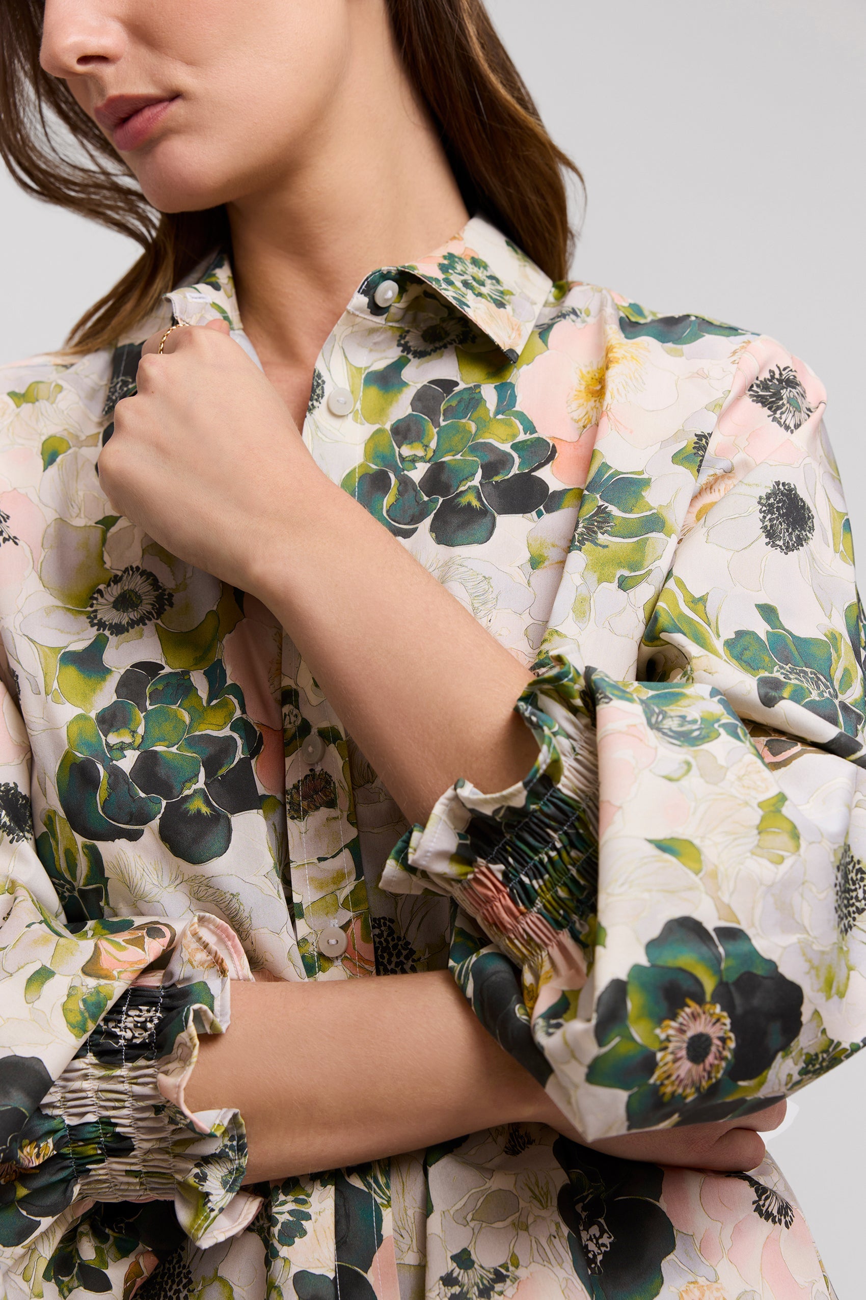 Vivienne Painted Bouquet Long Sleeve Short Shirt