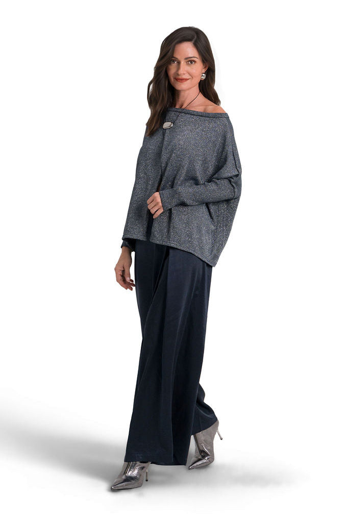 Reversible Lurex Sweater - Midnight/Silver