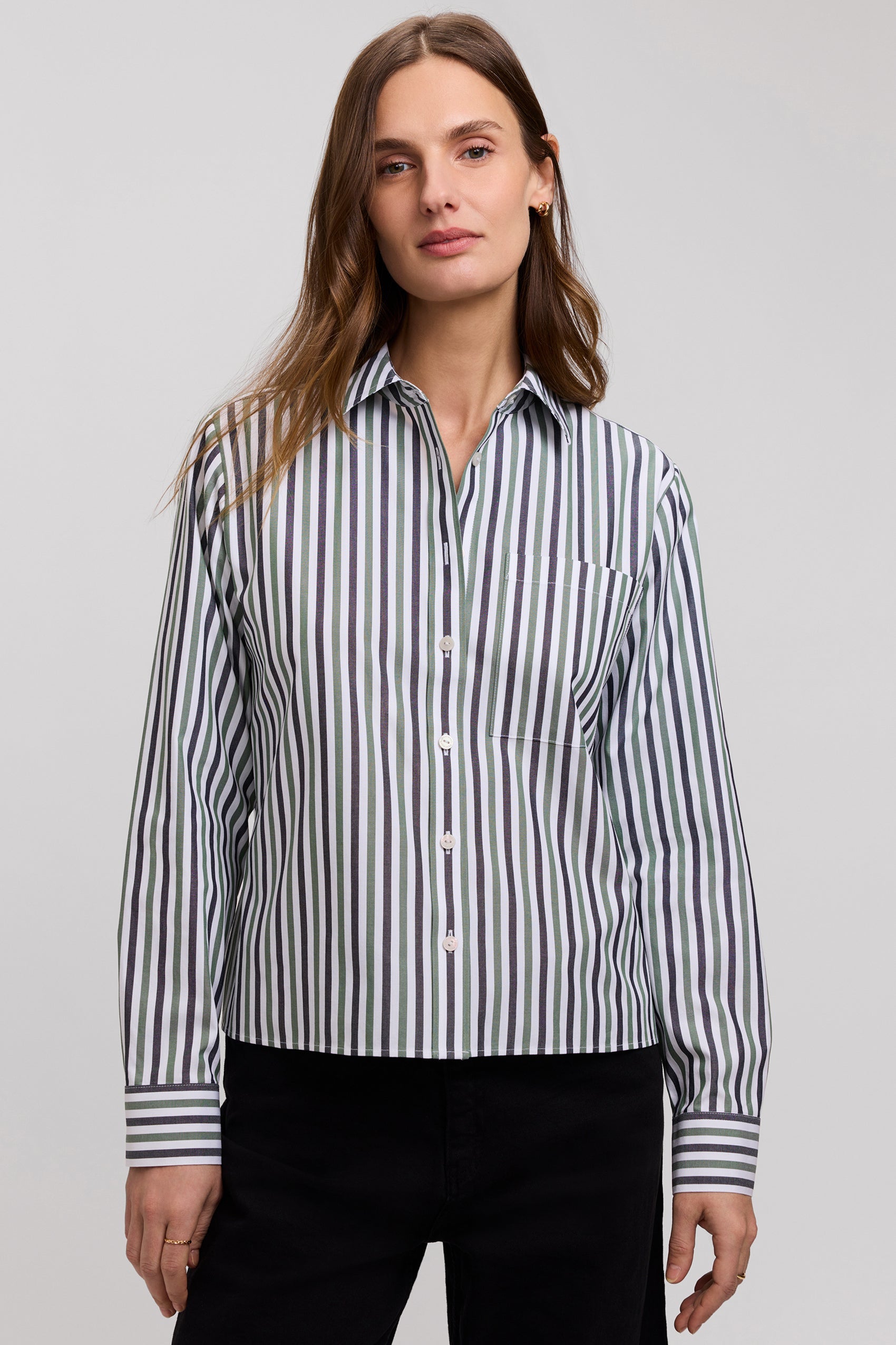 Jodie No Iron Pinpoint Stripe Long Sleeve Short Shirt