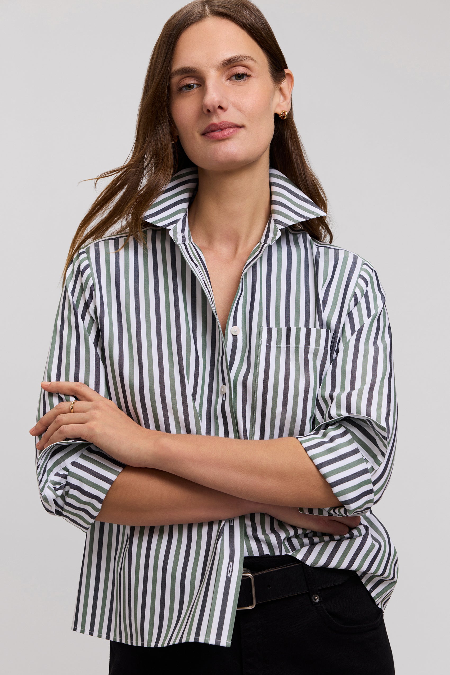 Jodie No Iron Pinpoint Stripe Long Sleeve Short Shirt