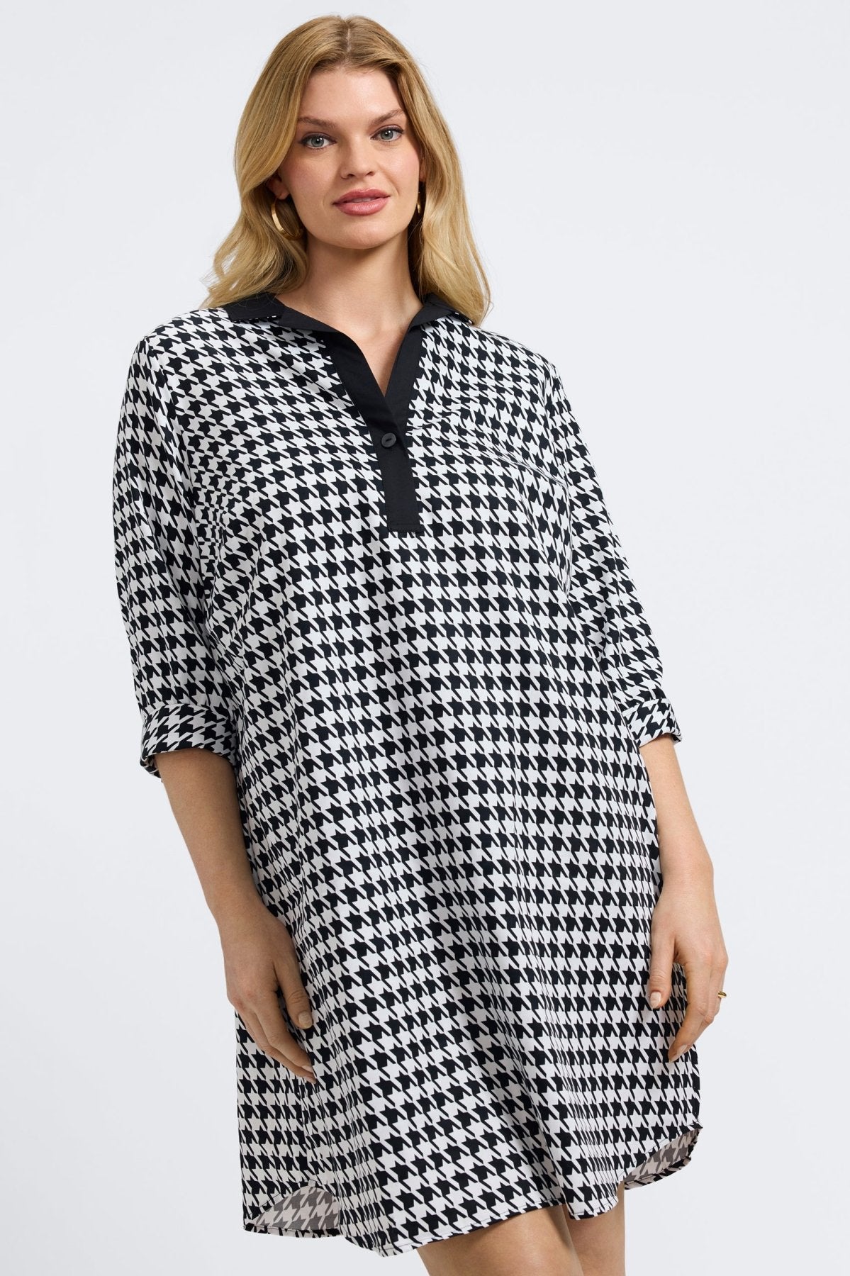Sloane Classic Houndstooth 3/4 Sleeve Dress
