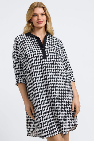 Sloane Classic Houndstooth 3/4 Sleeve Dress