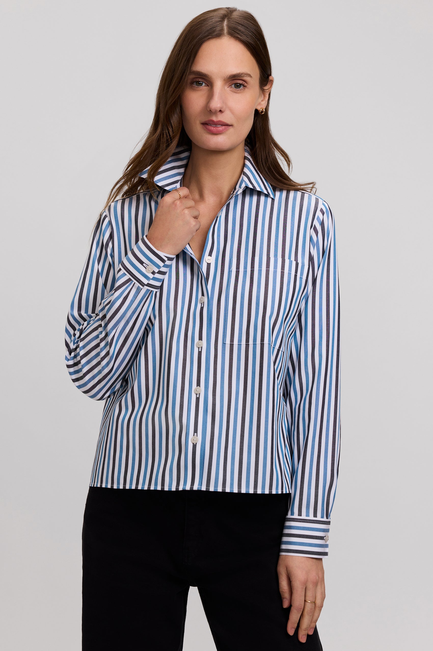 Jodie No Iron Pinpoint Stripe Long Sleeve Short Shirt