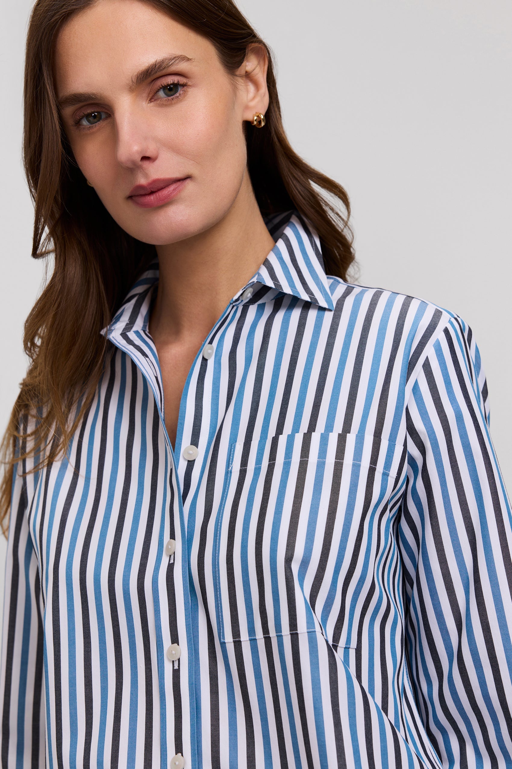 Jodie No Iron Pinpoint Stripe Long Sleeve Short Shirt