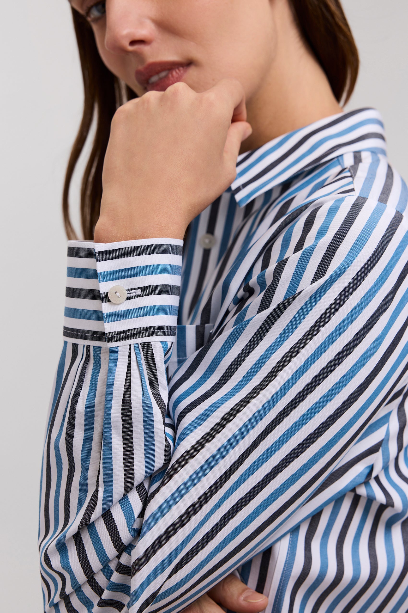 Jodie No Iron Pinpoint Stripe Long Sleeve Short Shirt