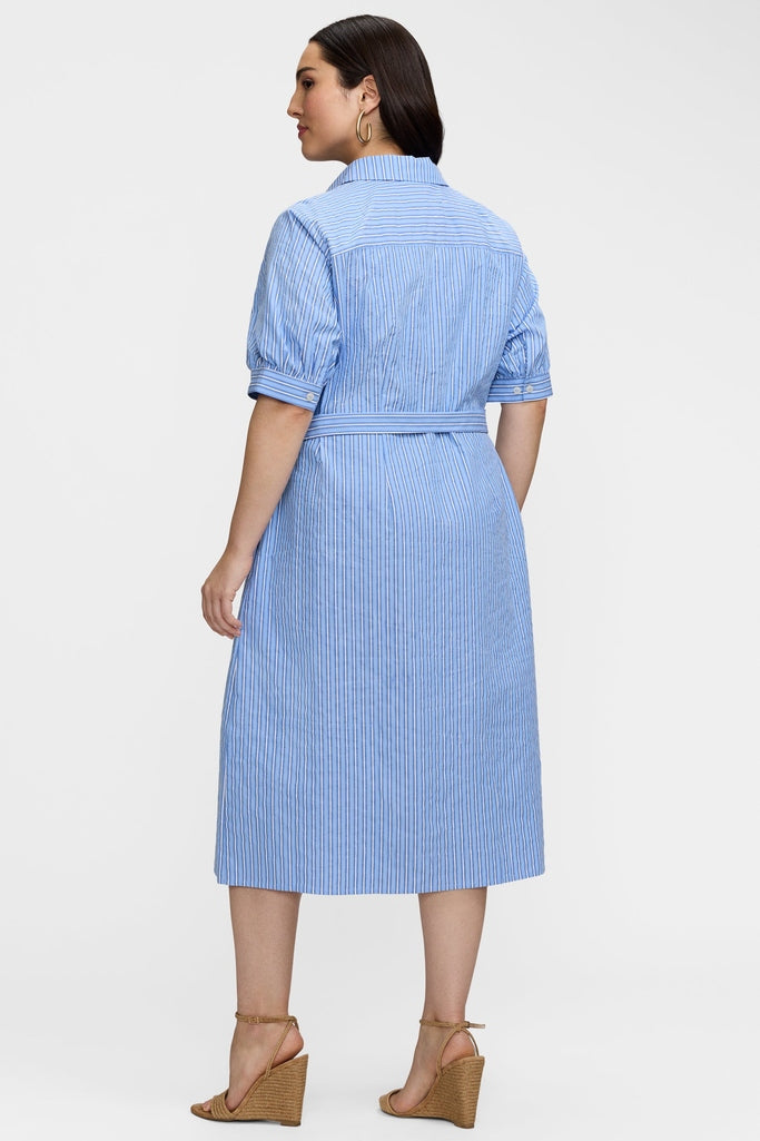 Esther Plus Blue Seersucker Elbow Sleeve Dress