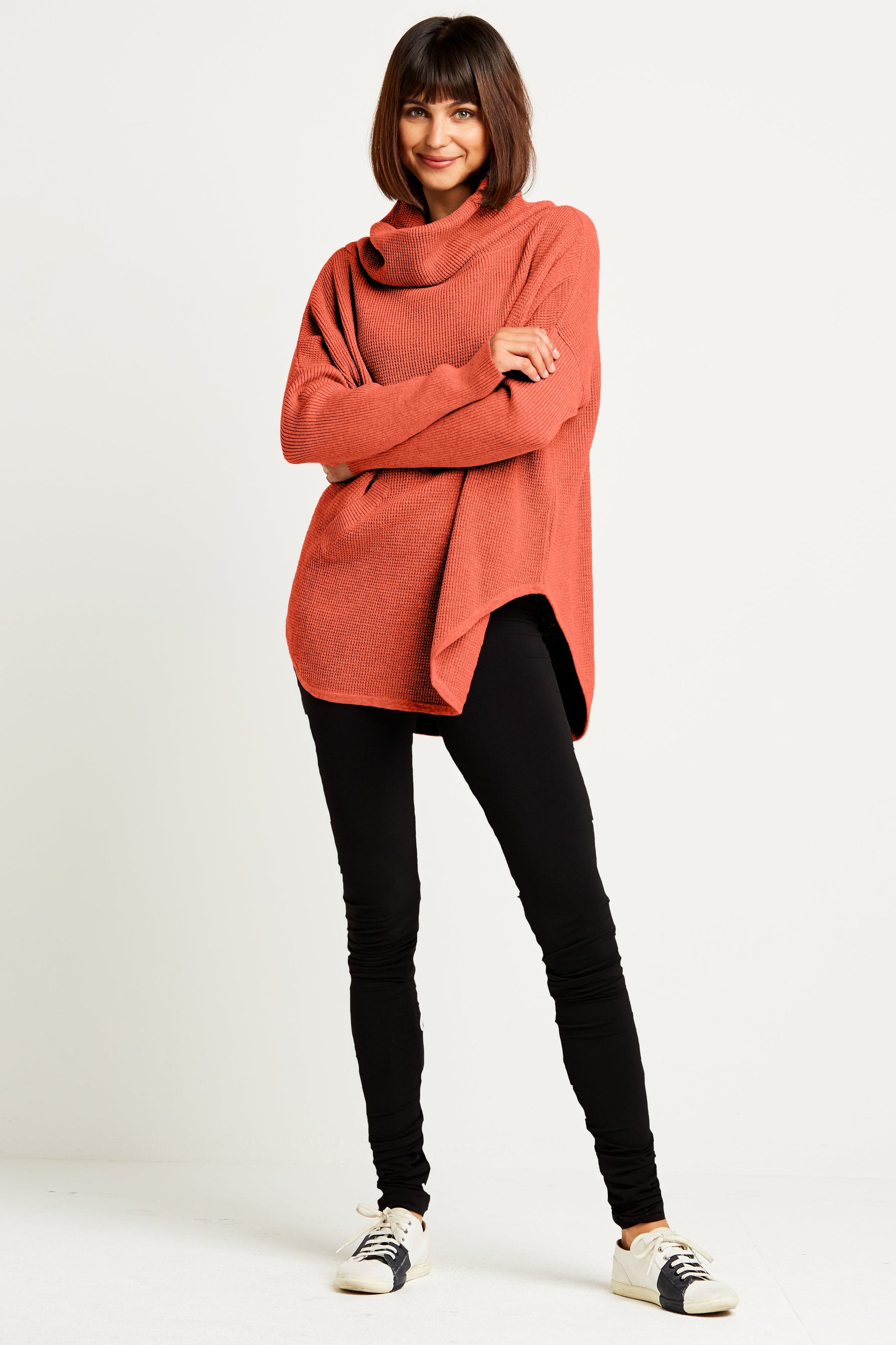 Pima Cotton Waffle Cowl Sweater
