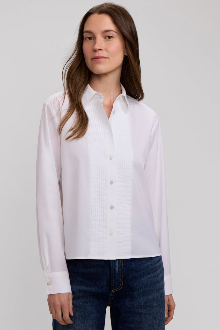 Jodie Stretch Cotton Long Sleeve Pintuck Short Shirt