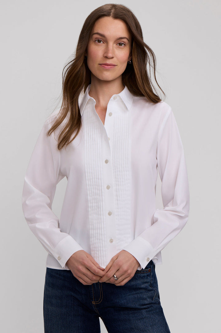 Jodie Stretch Cotton Long Sleeve Pintuck Short Shirt
