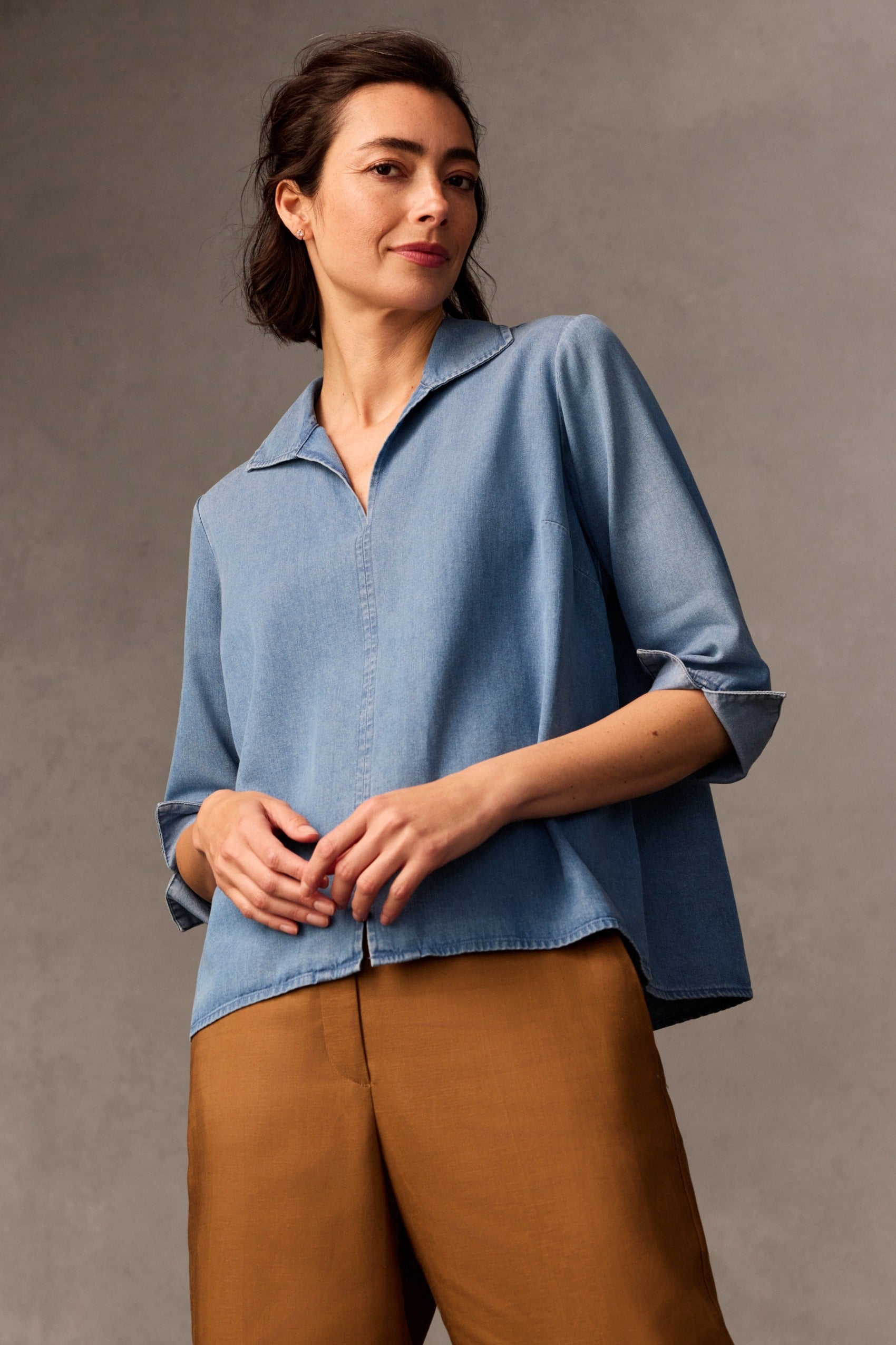 Agnes Tencel Denim 3/4 Sleeve Popover Shirt