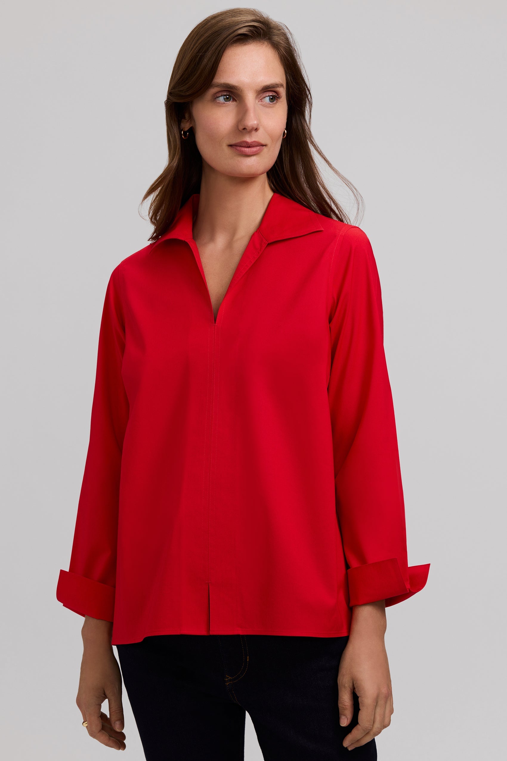 Agnes No Iron Stretch Long Sleeve Popover Shirt