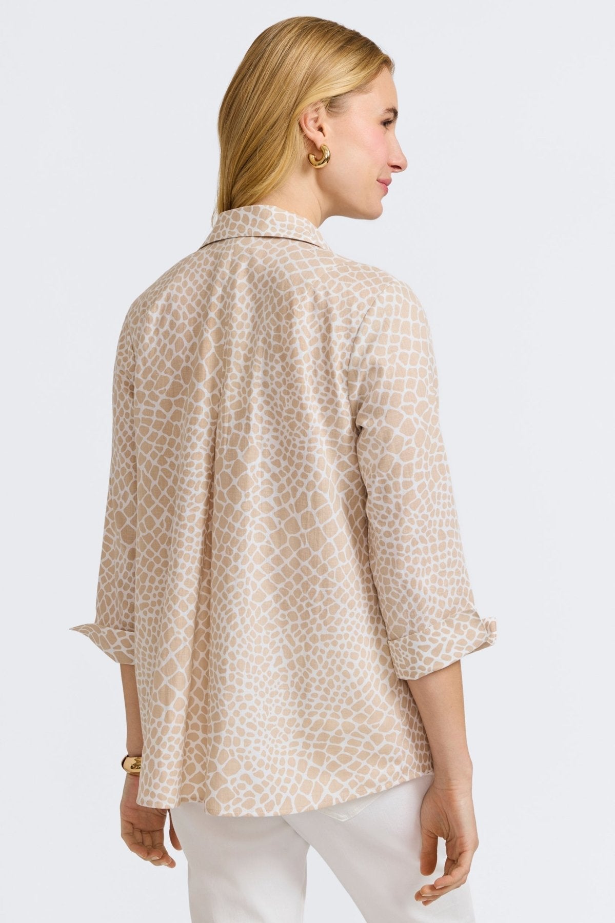 Agnes Linen Giraffe 3/4 Sleeve Popover Shirt