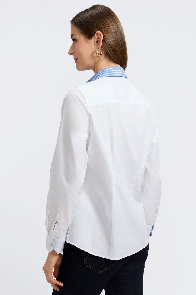 Back view of a woman wearing the Dianna No Iron Pinpoint Long Sleeve Shirt