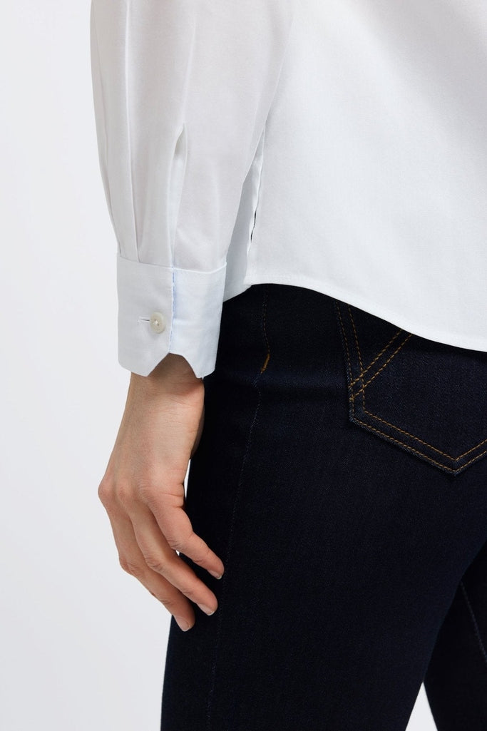 Close up on the unfolded buttoned cuff on the Dianna No Iron Pinpoint Long Sleeve Shirt