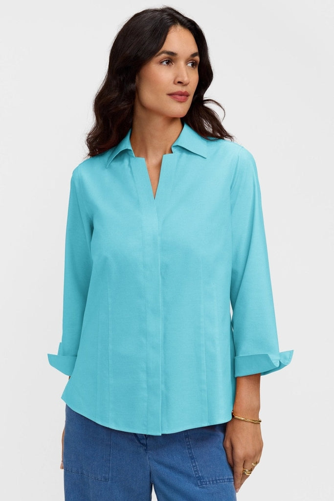 Taylor no iron pinpoint 3/4 sleeve shirt in #color_capri