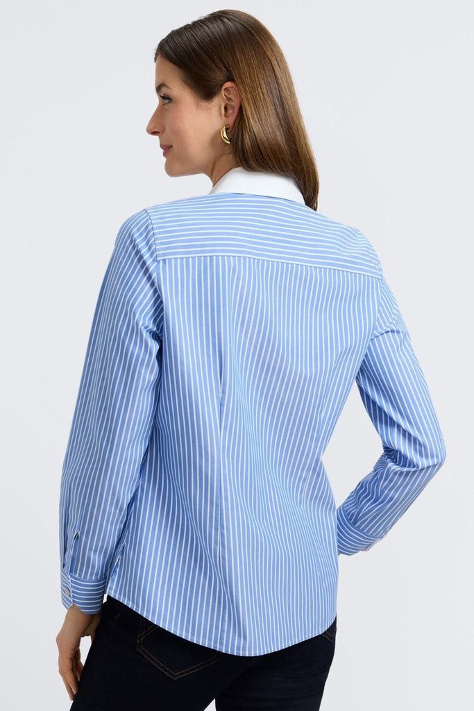 Back view of a woman wearing the Dianna No Iron Pinpoint Long Sleeve Shirt