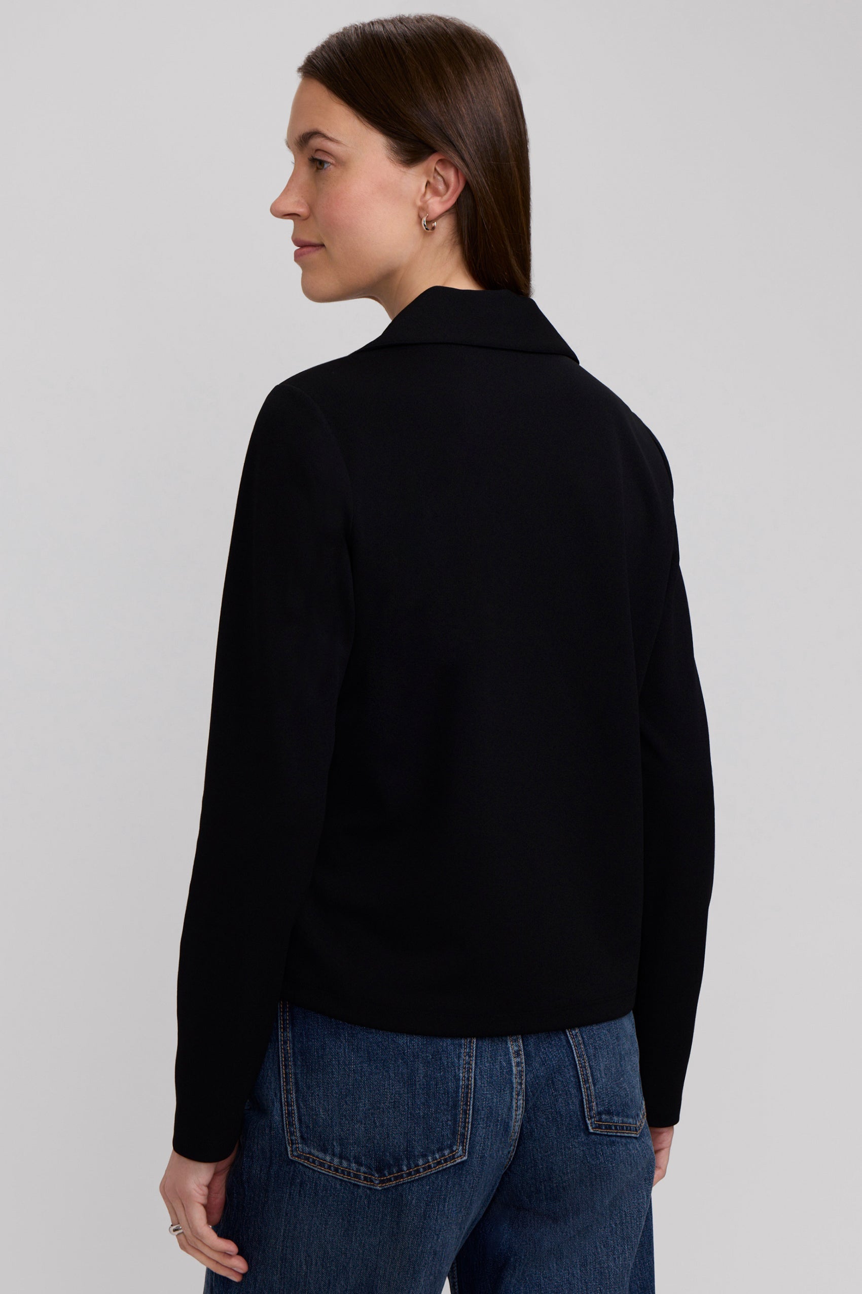 Talia Knit Crepe Long Sleeve Polo Top