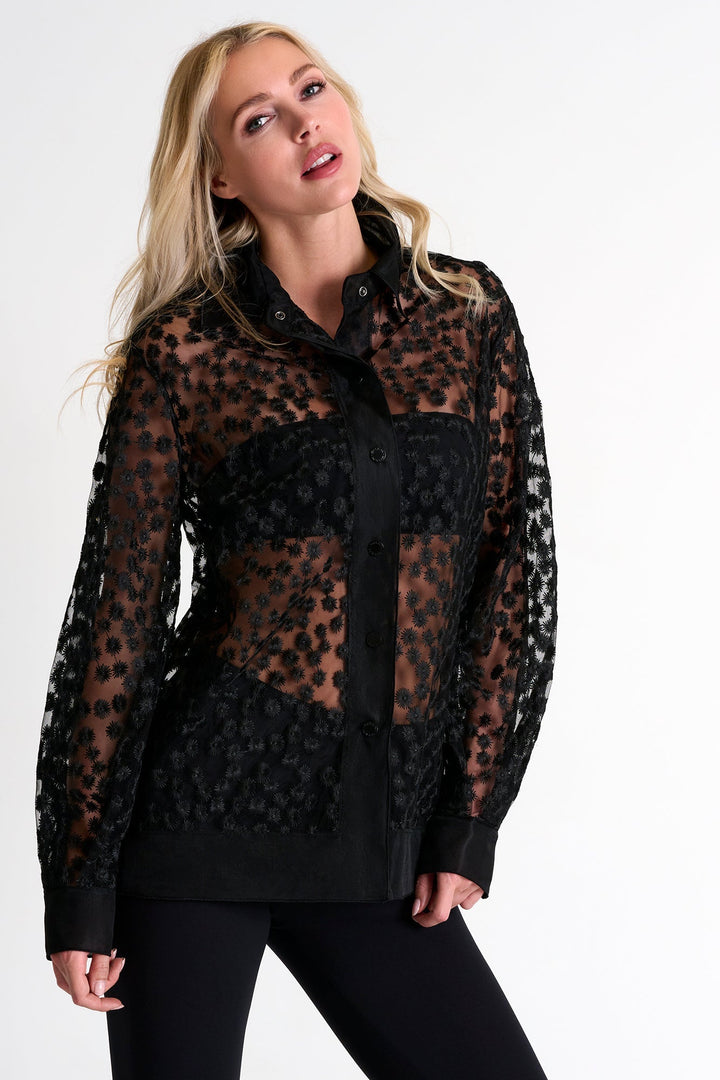 Elegant Embroidered Tulle Shirt - 52463-83-800 02 / 800 Caviar / 100% POLYESTER