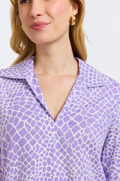 Agnes Linen Giraffe 3/4 Sleeve Popover Shirt