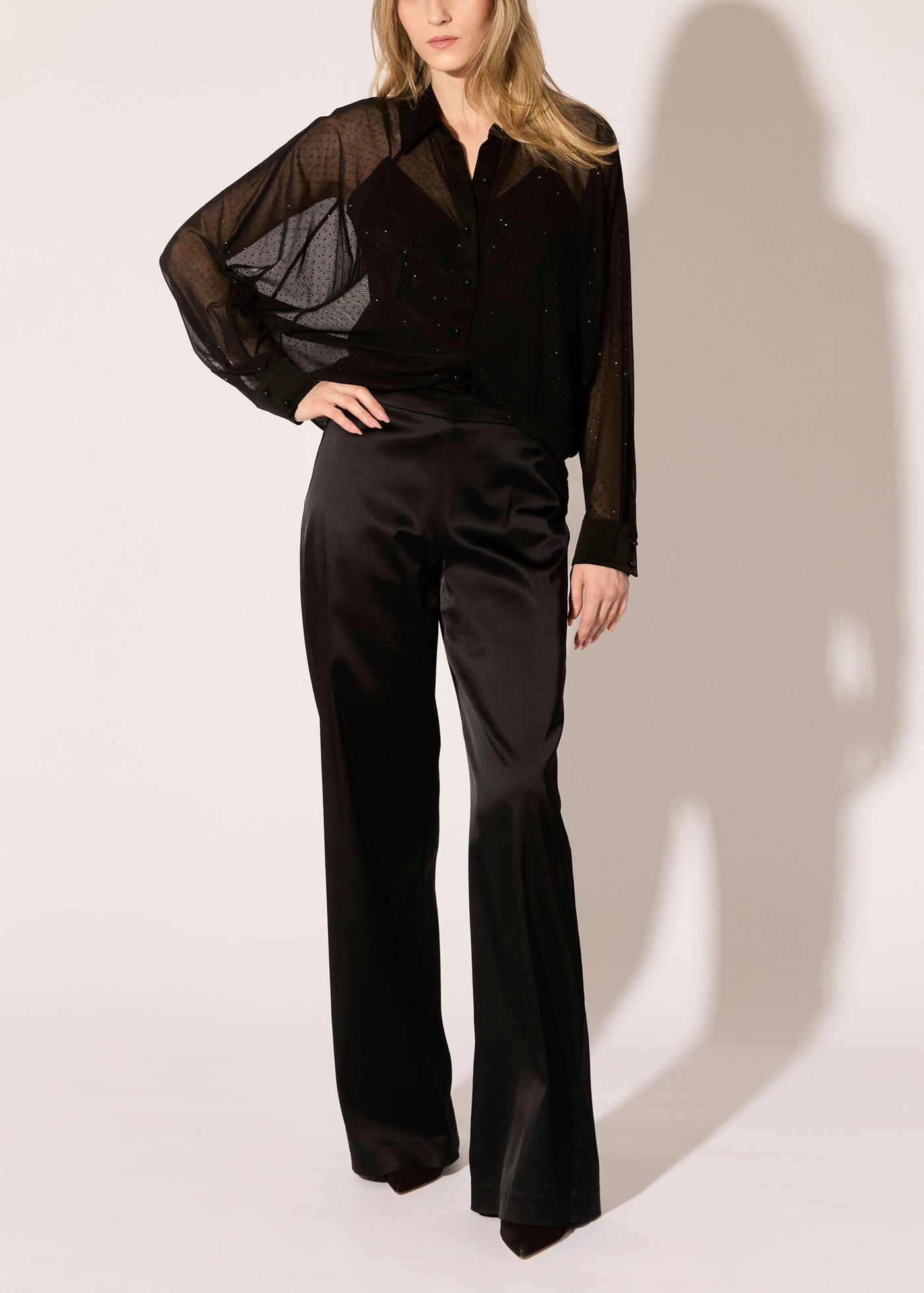 Stretch Satin Stovepipe Pants
