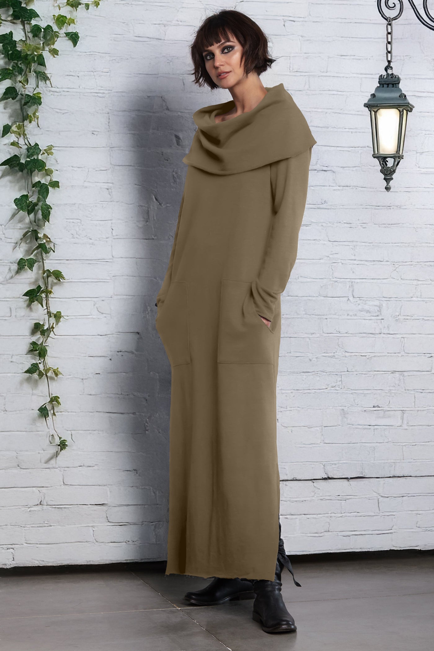 French Terry Long Cowl Dress