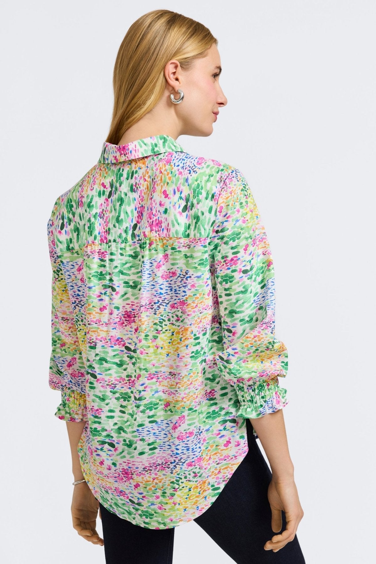 Olivia Linen Impressionist Floral 3/4 Sleeve Shirt