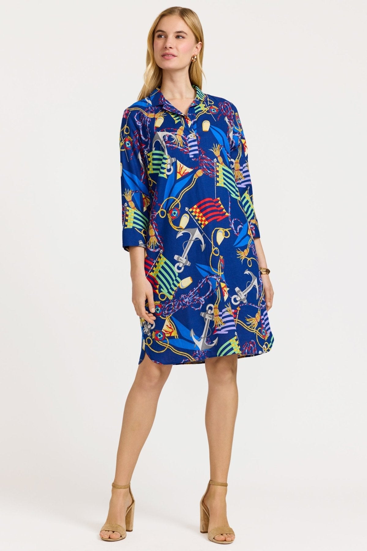 Sloane Linen Nautical Flags 3/4 Sleeve Dress