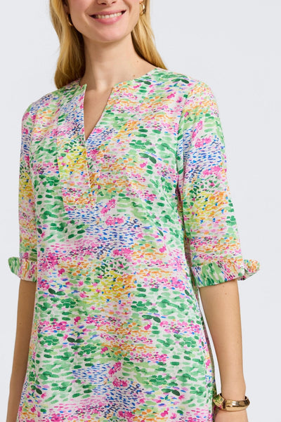 Vena Linen Impressionist Floral 3/4 Sleeve Dress