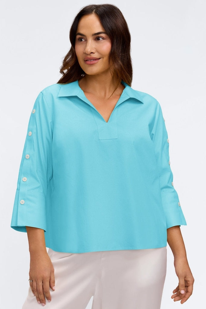 Lainey Plus No Iron Pinpoint 3/4 Button Sleeve Shirt