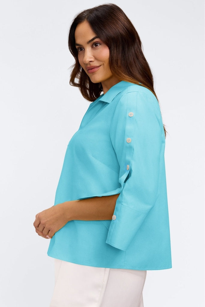 Lainey Plus No Iron Pinpoint 3/4 Button Sleeve Shirt