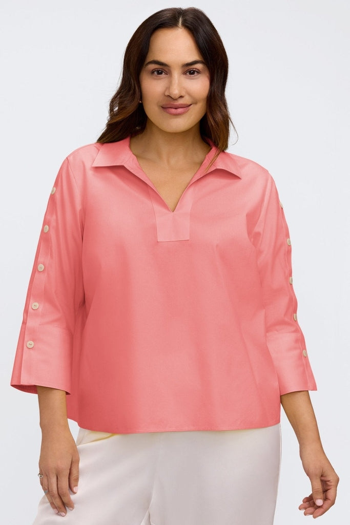 Lainey Plus No Iron Pinpoint 3/4 Button Sleeve Shirt