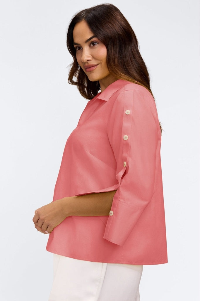 Lainey Plus No Iron Pinpoint 3/4 Button Sleeve Shirt