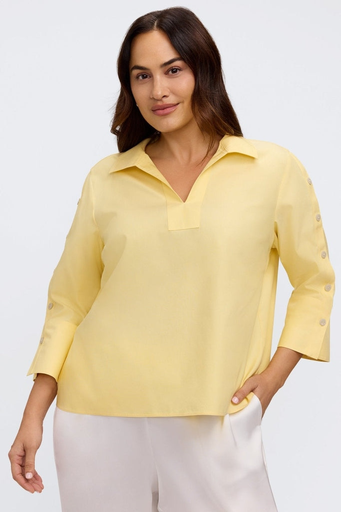 Lainey Plus No Iron Pinpoint 3/4 Button Sleeve Shirt