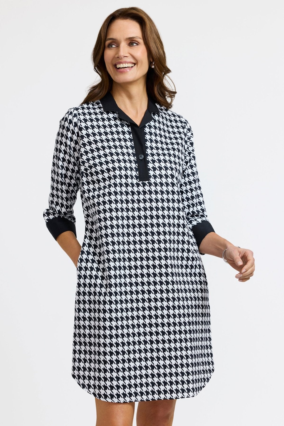 Sloane Classic Houndstooth 3/4 Sleeve Dress