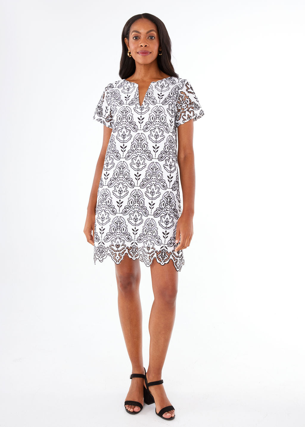 Lulu Dress Black & White Ironwork Geo Lace