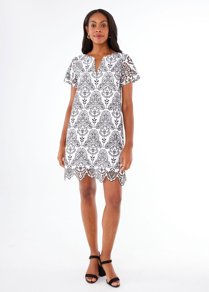 Lulu Dress Black & White Ironwork Geo Lace