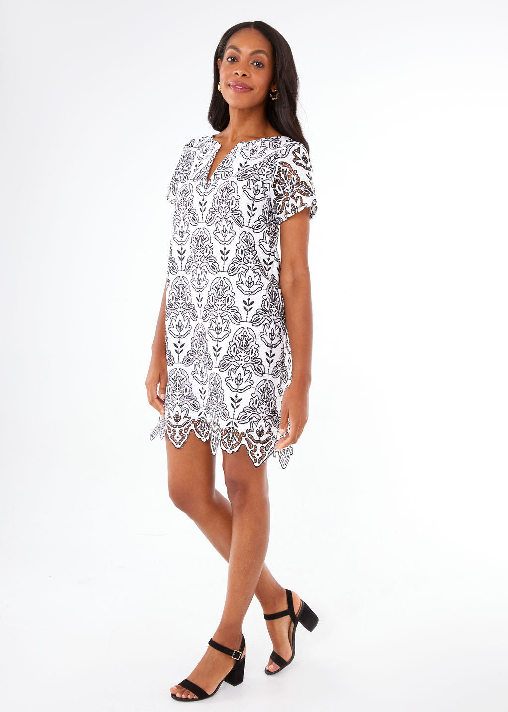 Lulu Dress Black & White Ironwork Geo Lace