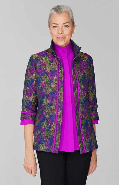 Fabienne is 5' 9" and wearing Magenta Multi in size XS.