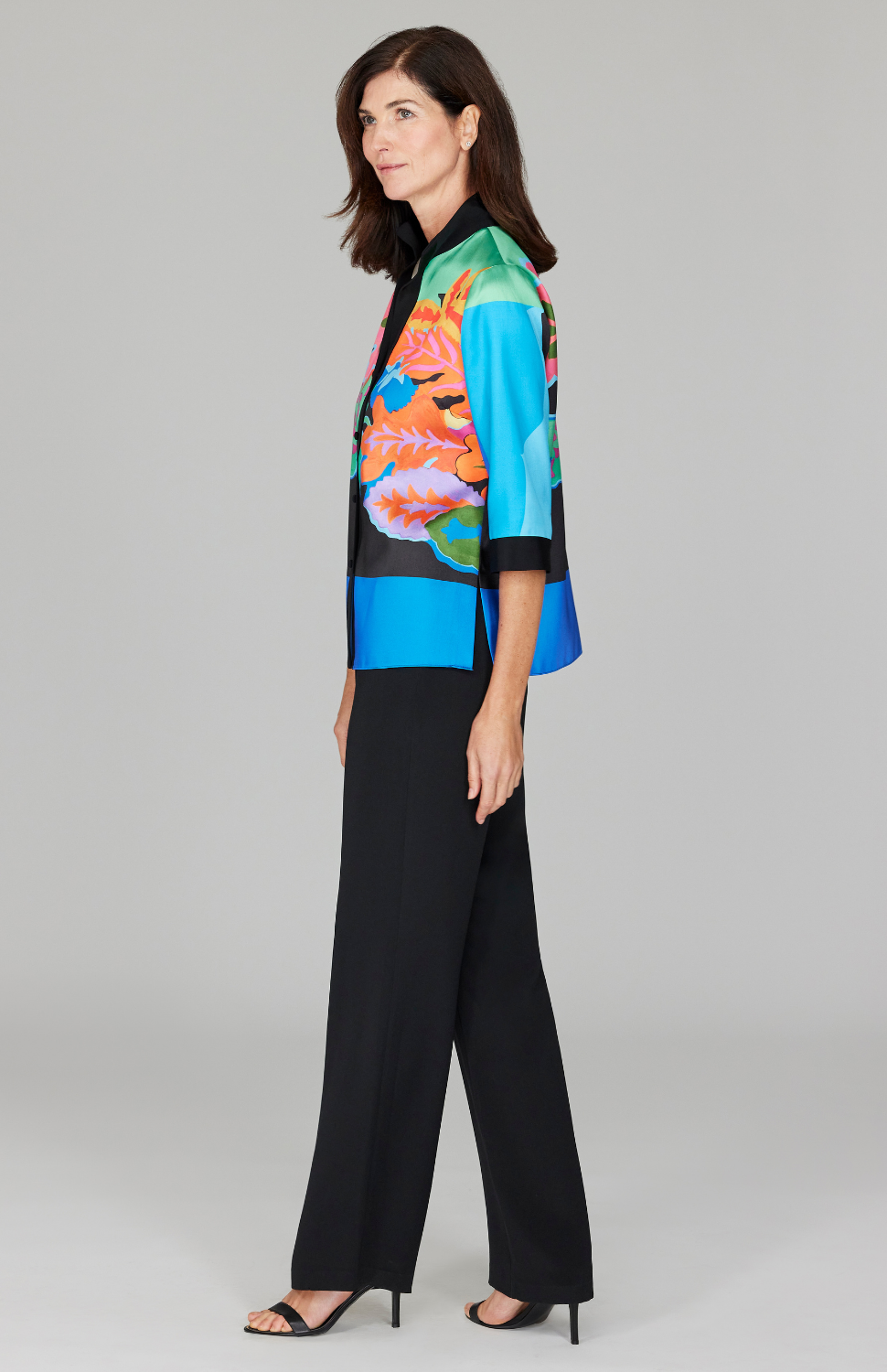 Color Block Floral High Neck Shirt