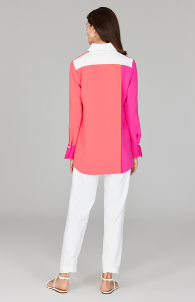 Color Block Lustrous Crepe Back Overlap Shirt