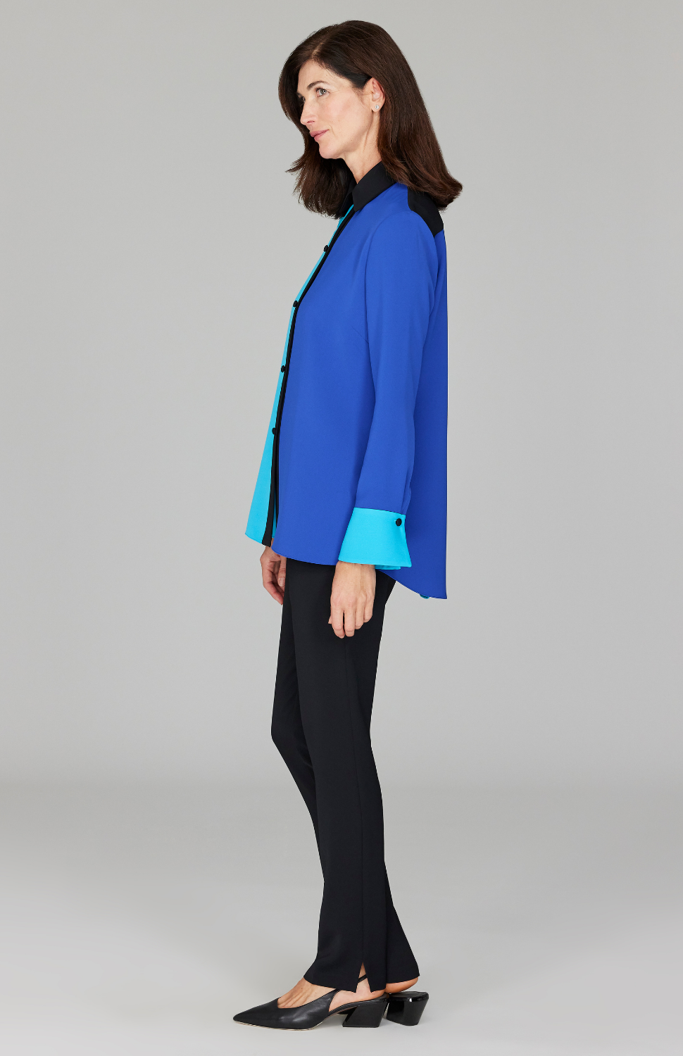 Color Block Lustrous Crepe Back Overlap Shirt