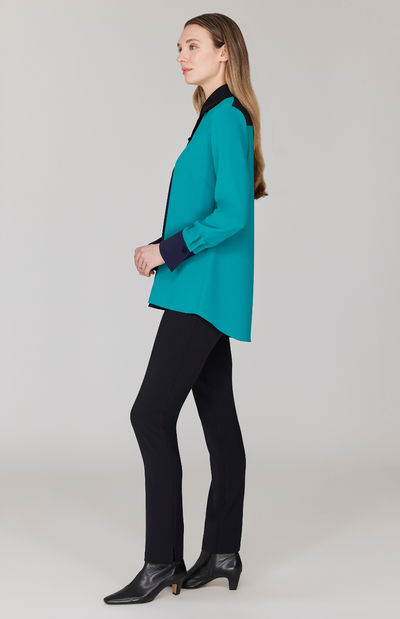Lustrous Crepe Color Block Back Overlap Shirt