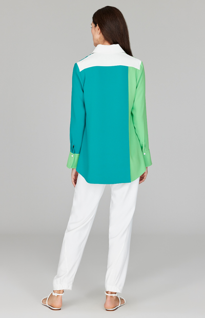 Color Block Lustrous Crepe Back Overlap Shirt